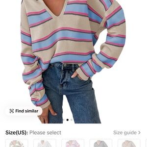 Striped V-Neck Sweater - Blue and Pink